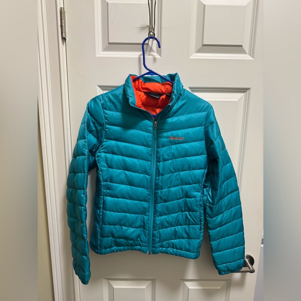 Marmot Teal and Orange Puffer Jacket